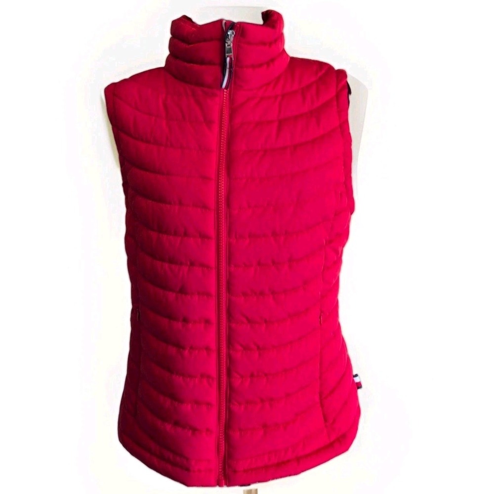 Tommy Hilfiger Red Quilted Lightweight Puffer Vest Standup Collar Sz M Womens
